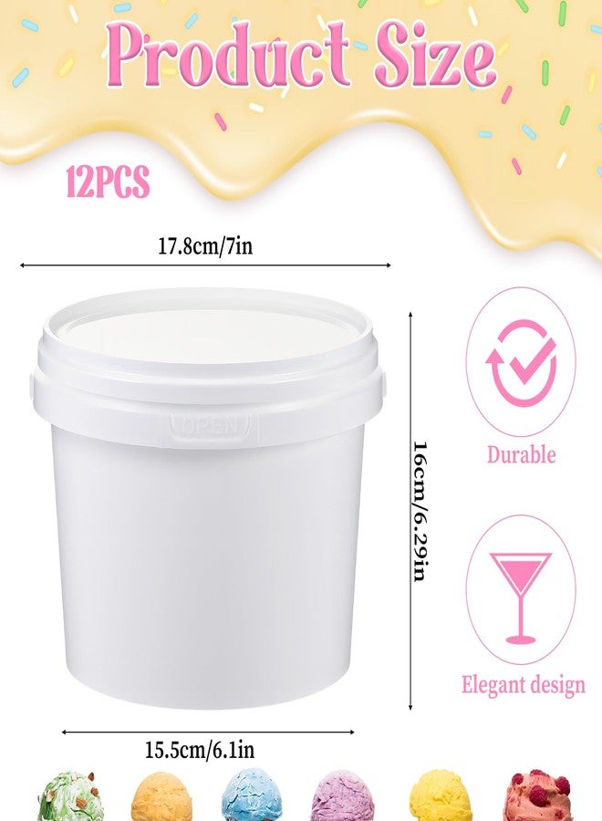 Exclaith 12 Pcs 100oz Ice Cream Buckets with Lids White Plastic Bucket with Handle Food Grade Freezer Food Storage Containers for Drinks Freezer Safe Ice Cream Tubs Art Crafts Projects Garage Organization - Image 2